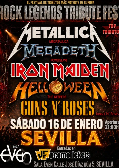 ROCK LEGENDS TRIBUTE FEST – Metallica + Megadeth + Iron Maiden + Hellowen + Guns N’ Roses.